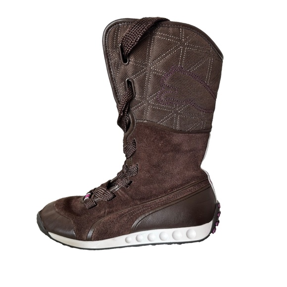 Puma 2000s Vintage Fleece Lined Suede Sneaker Winter Knee Boots Y2K - Picture 2 of 9